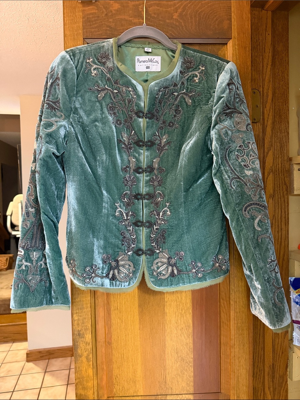 Pamela McCoy Teal Velvet Embroidered Jacket
